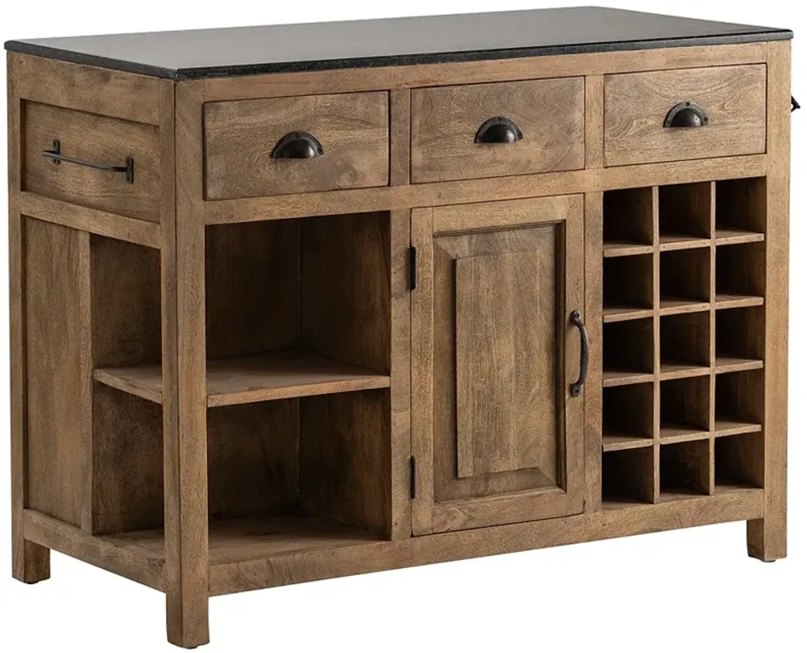 Bengal Manor 46 1/2"W Mango Wood and Granite 3-Drawer Kitchen Island