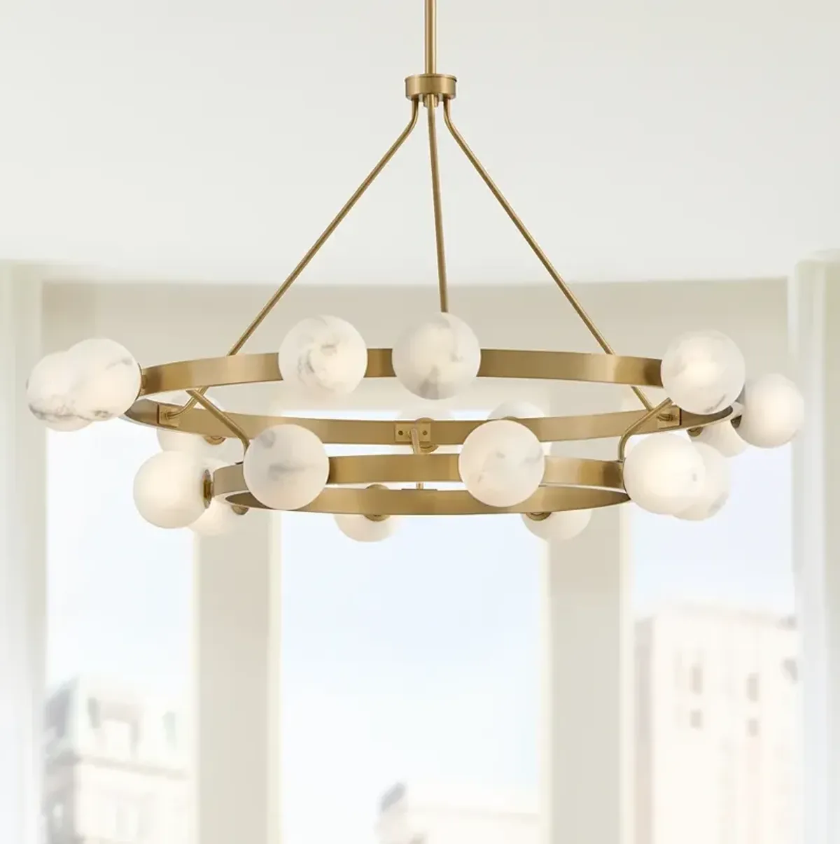 Hinkley Selene 48" Lacquered Brass 18-Light Multi-Tier Ring Chandelier