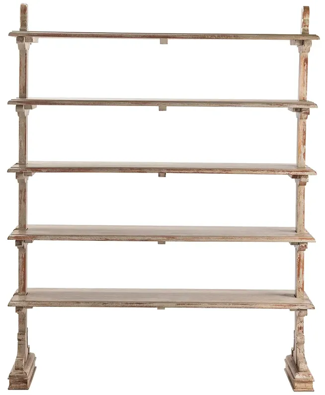 Bengal Manor 75" High 5-Tier Mango Wood Aged Ash Open Bookshelf