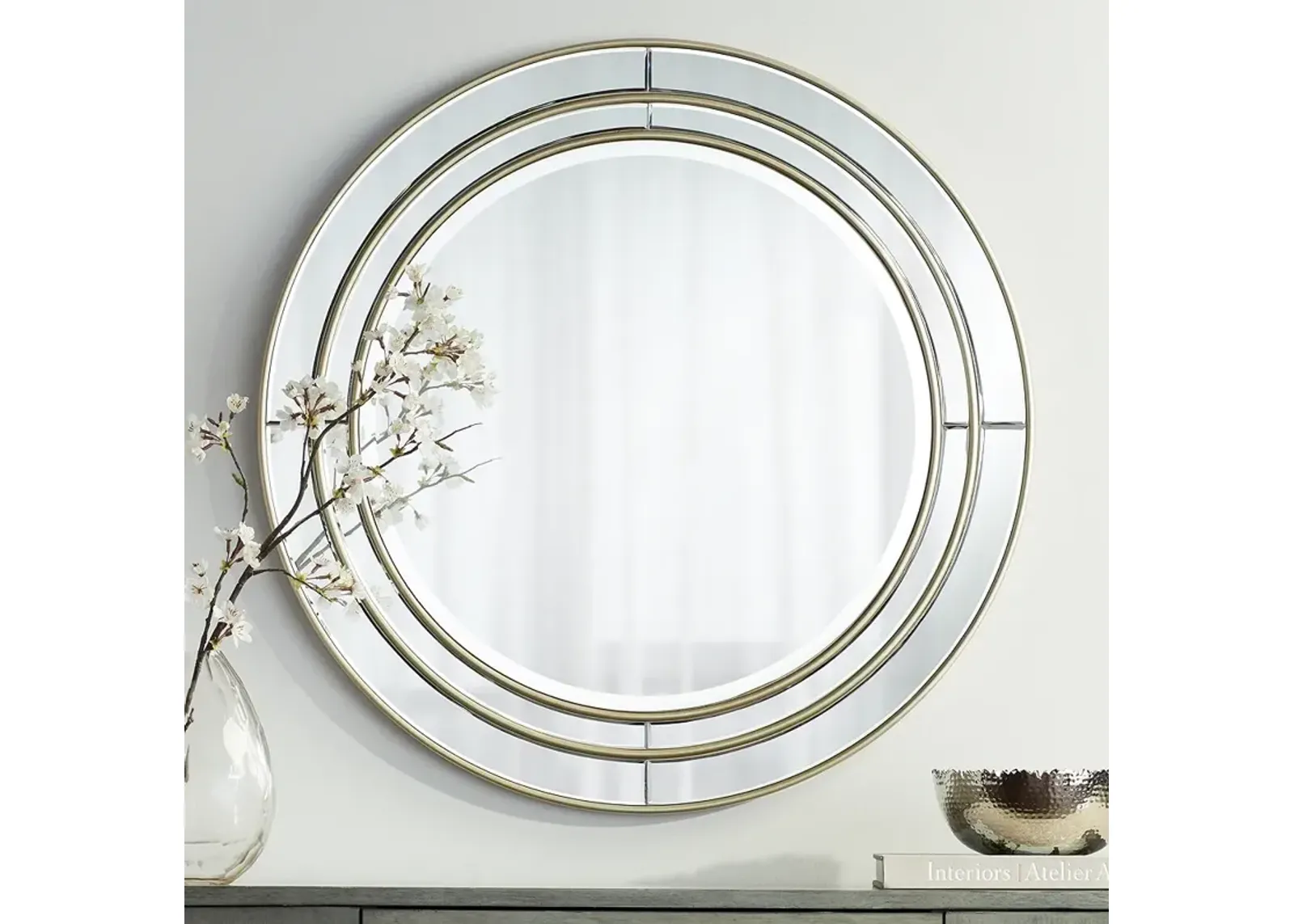 San Simeon Matte Champagne 31 3/4" Round Wall Mirror