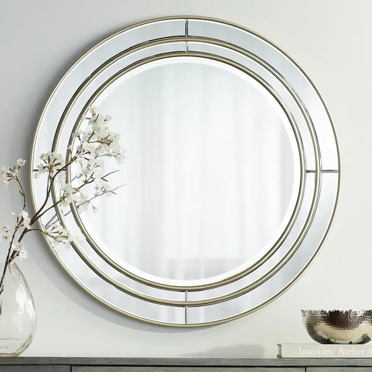 San Simeon Matte Champagne 31 3/4" Round Wall Mirror