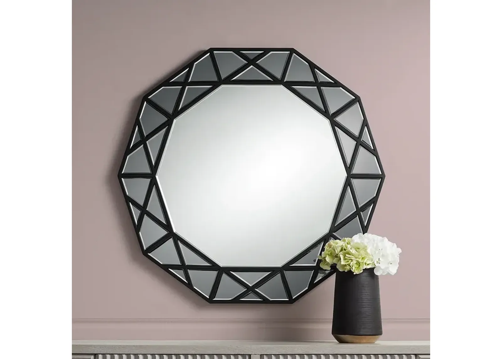 Noble Park Allamande 32" Wide Matte Black Decagon Wall Mirror