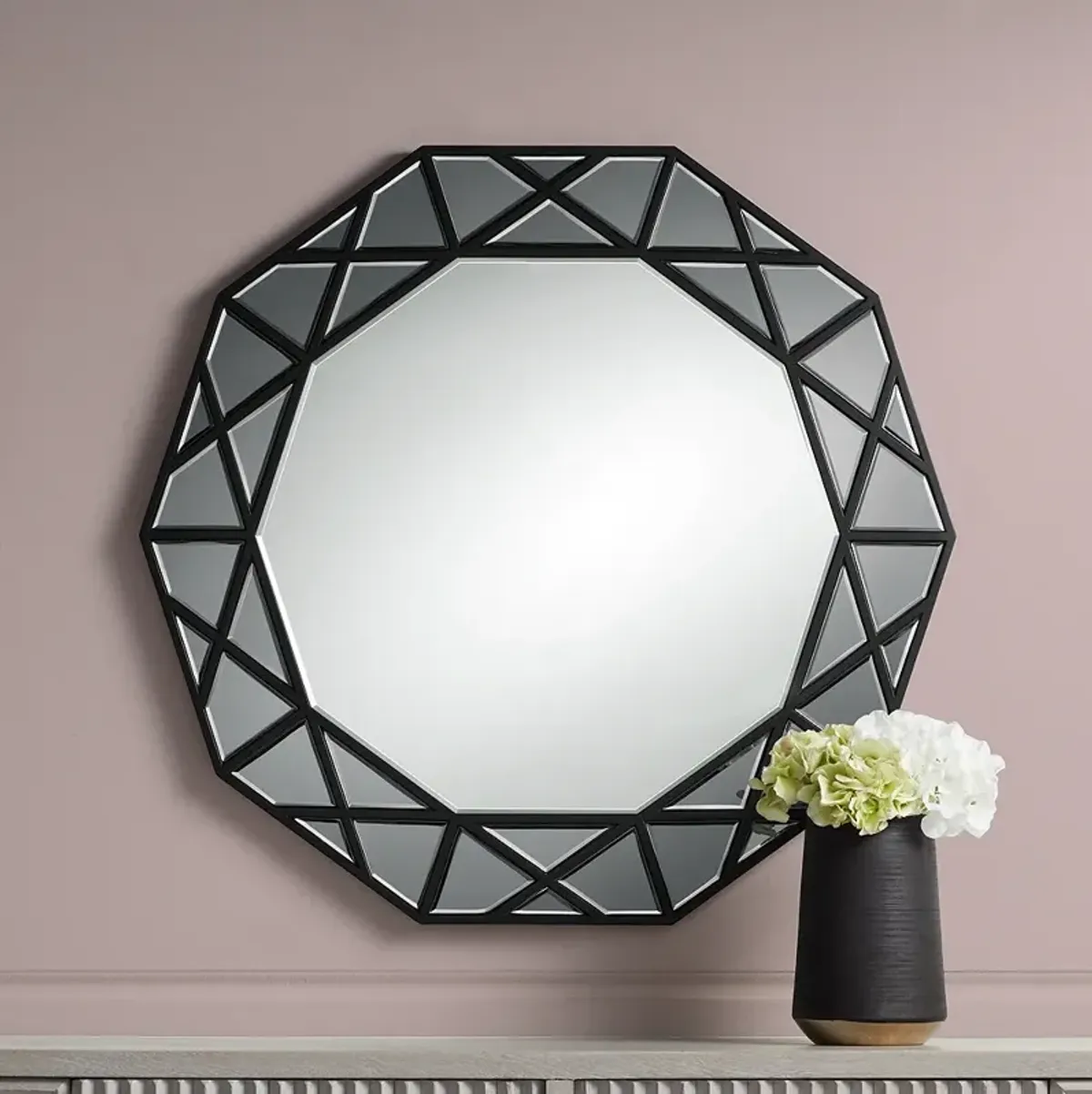 Noble Park Allamande 32" Wide Matte Black Decagon Wall Mirror