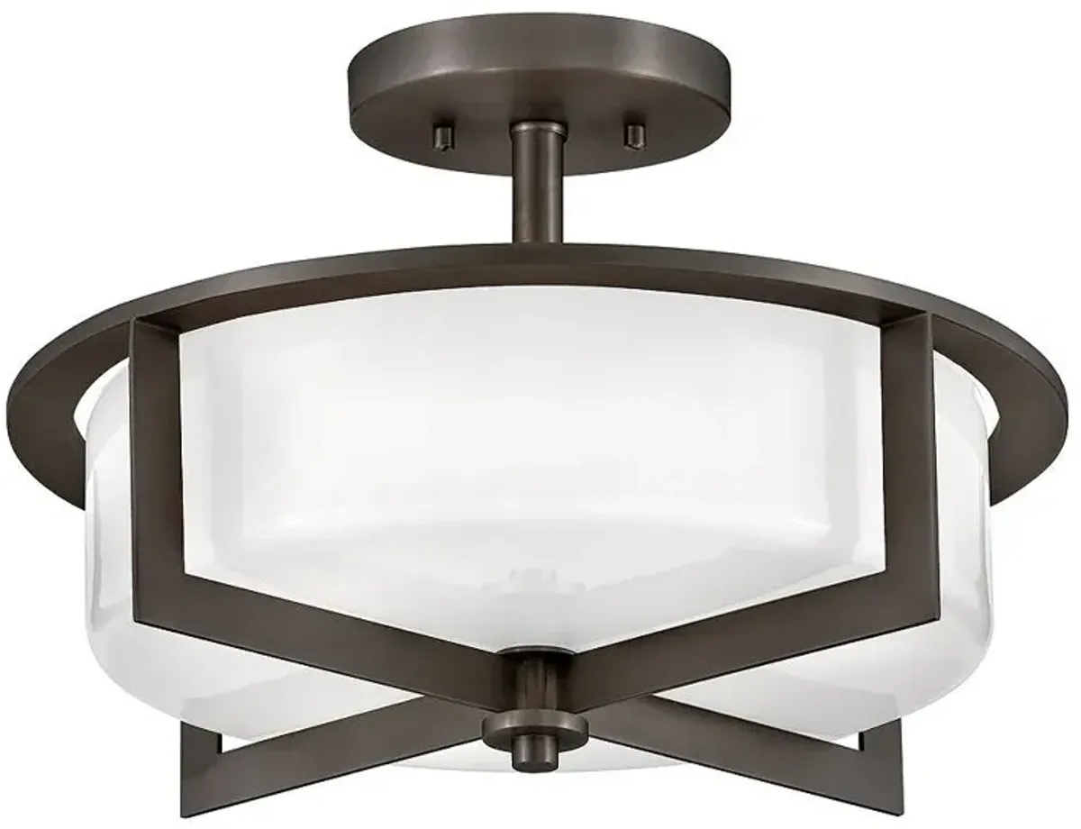 Hinkley Baxley 15 1/4" Black Oxide White Glass Ceiling Light