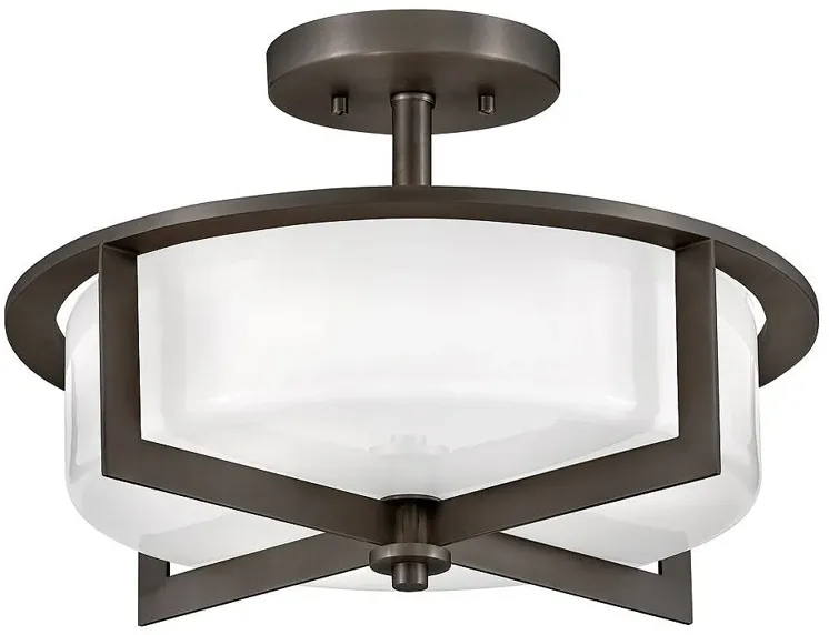 Hinkley Baxley 15 1/4" Black Oxide White Glass Ceiling Light