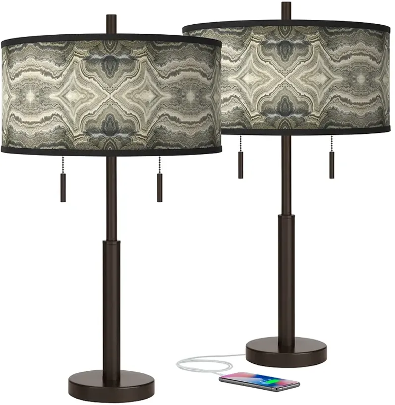 Giclee Glow Robbie 25 1/2" Sprouting Marble Shade USB Lamps Set of 2