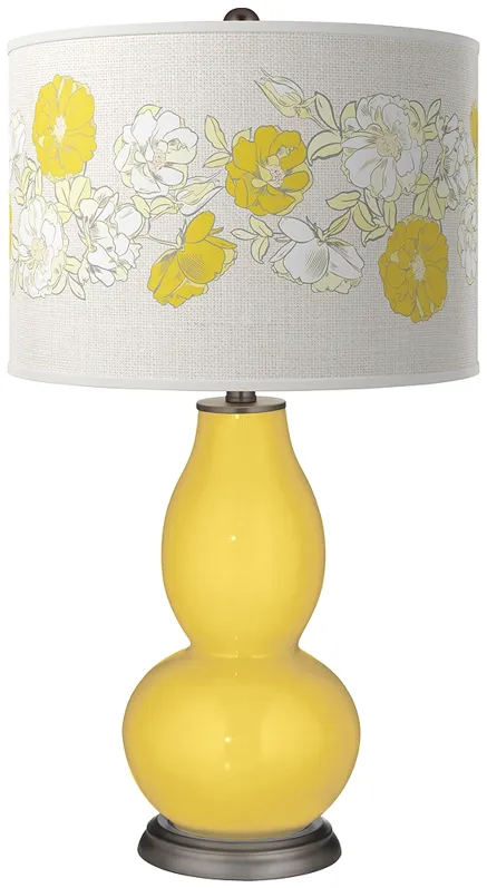 Color Plus Double Gourd 29 1/2" Rose Bouquet Lemon Zest Yellow Lamp