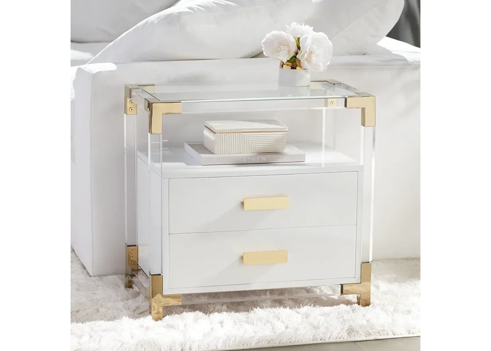 Abby 23 1/2" Wide White and Gold Acrylic Accent Table