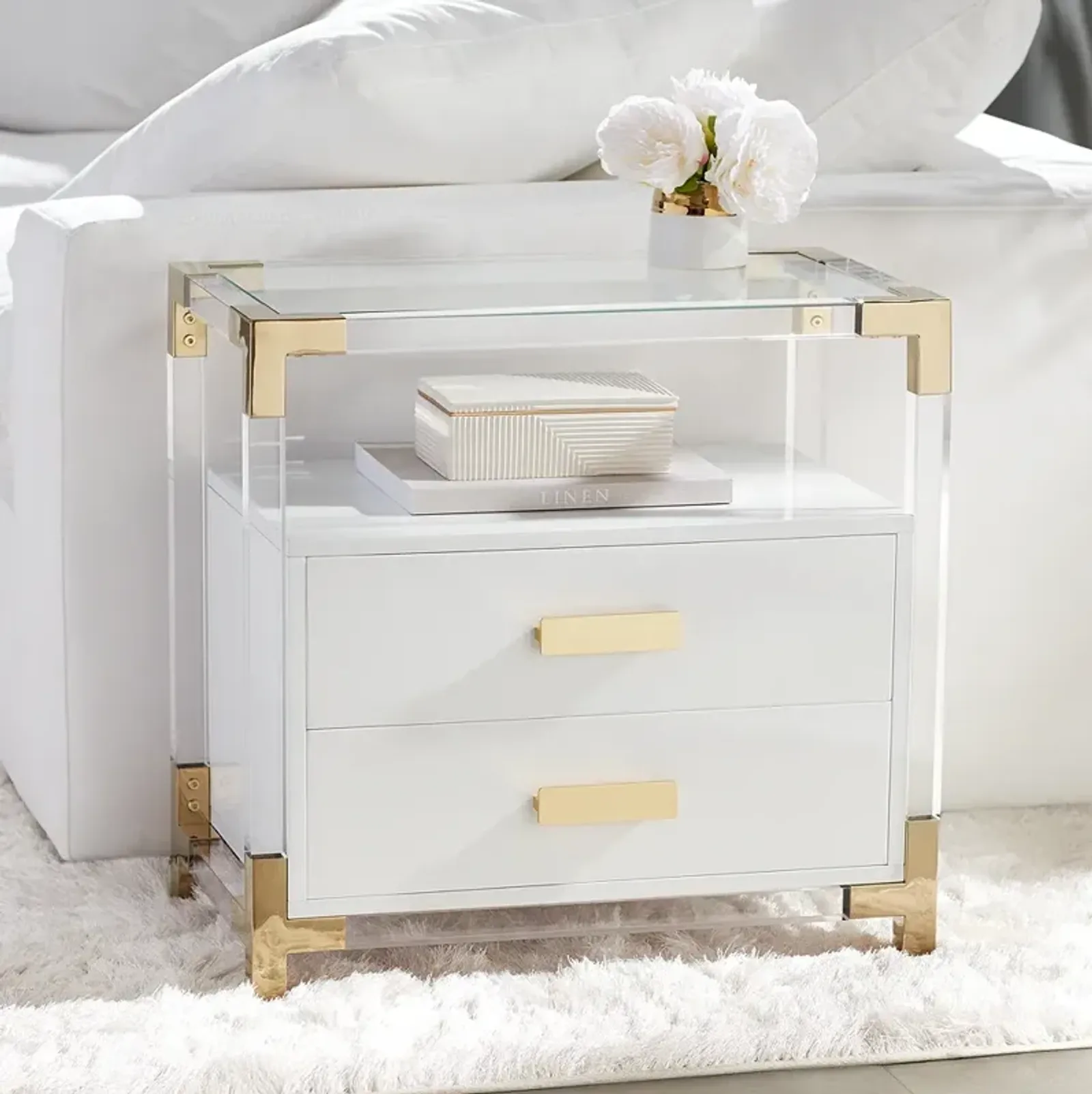 Abby 23 1/2" Wide White and Gold Acrylic Accent Table