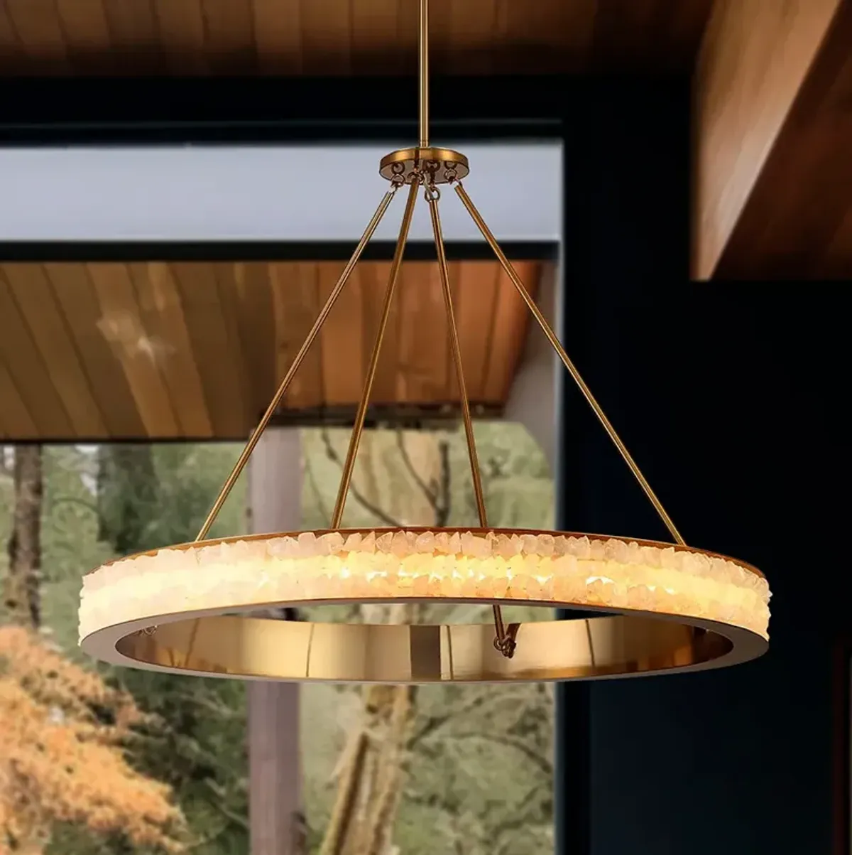 Divinely 36 1/4" Wide Celeste Brass LED Ring Chandelier