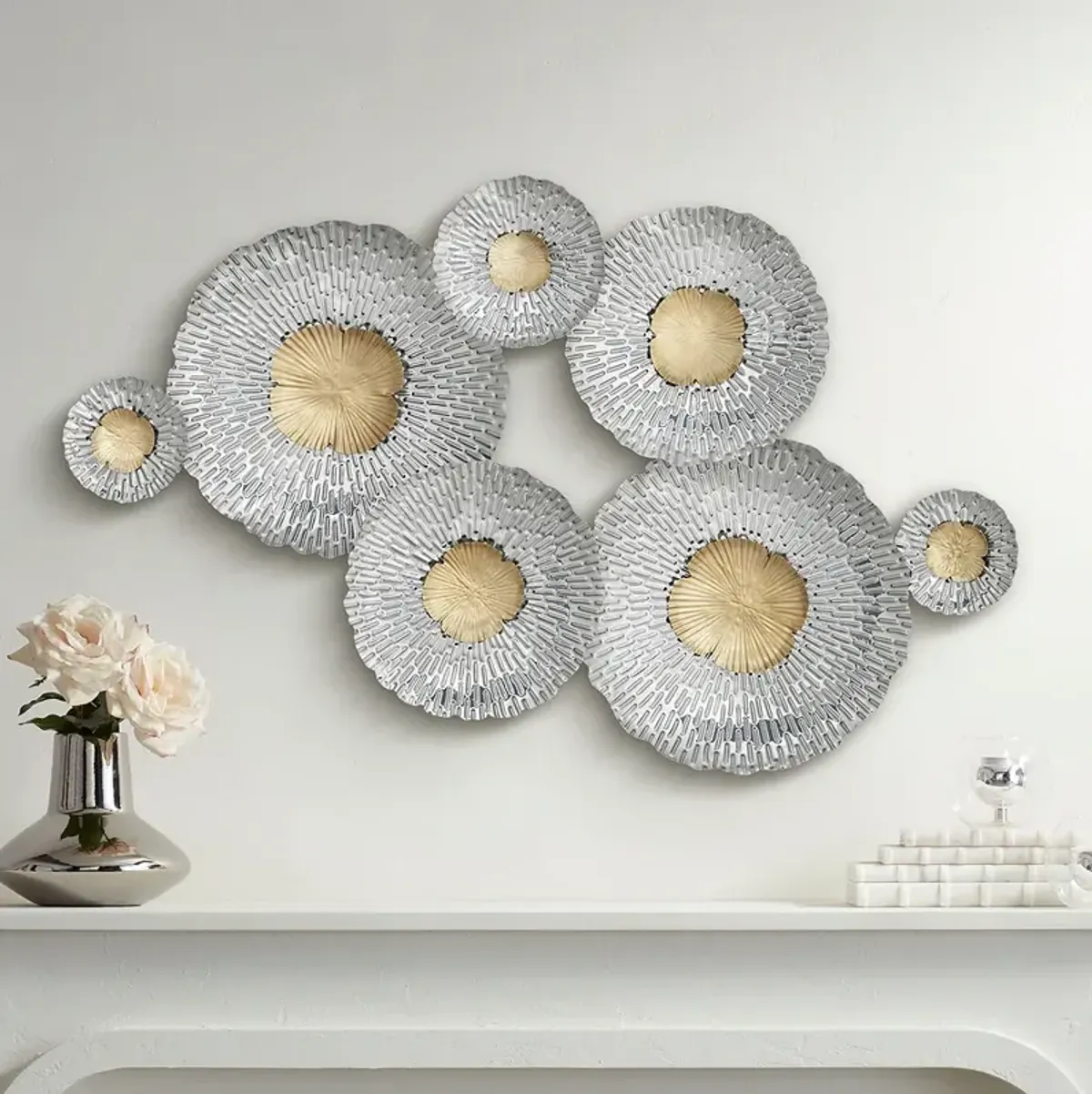 Silver and Gold Fan 39" Wide Metal Wall Art