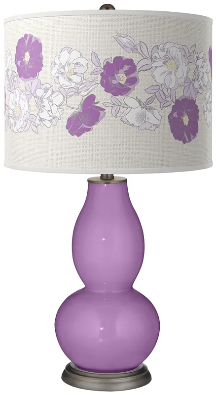 Color Plus Double Gourd 29 1/2" Rose Bouquet African Violet Table Lamp