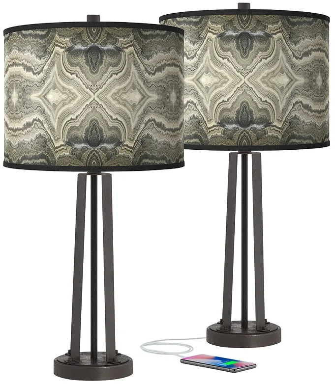 Giclee Glow Susan 25 1/2" Sprouting Marble Shade USB Lamps Set of 2