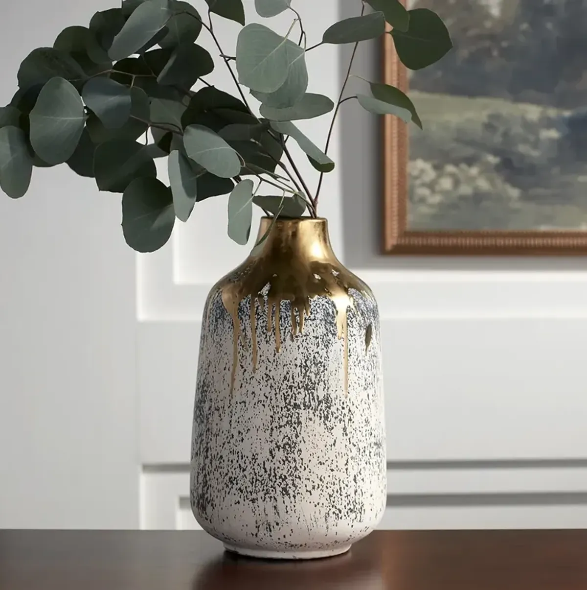 Brisbane 11 1/2" High Matte Gold and Gray Decorative Vase