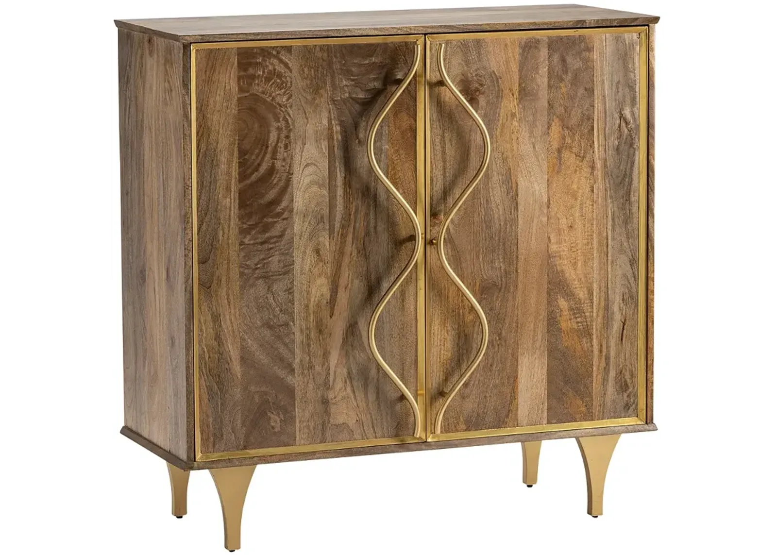 Wentworth 40" Wide Mango Wood and Gold Iron 2-Door Cabinet