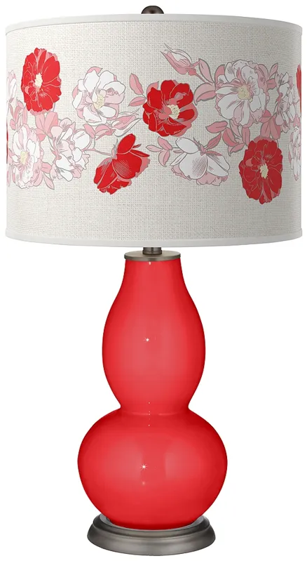 Poppy Red Rose Bouquet Double Gourd Table Lamp