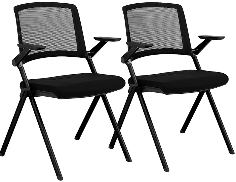 Hilma Black Foldable Stacking Visitor Chairs Set of 2