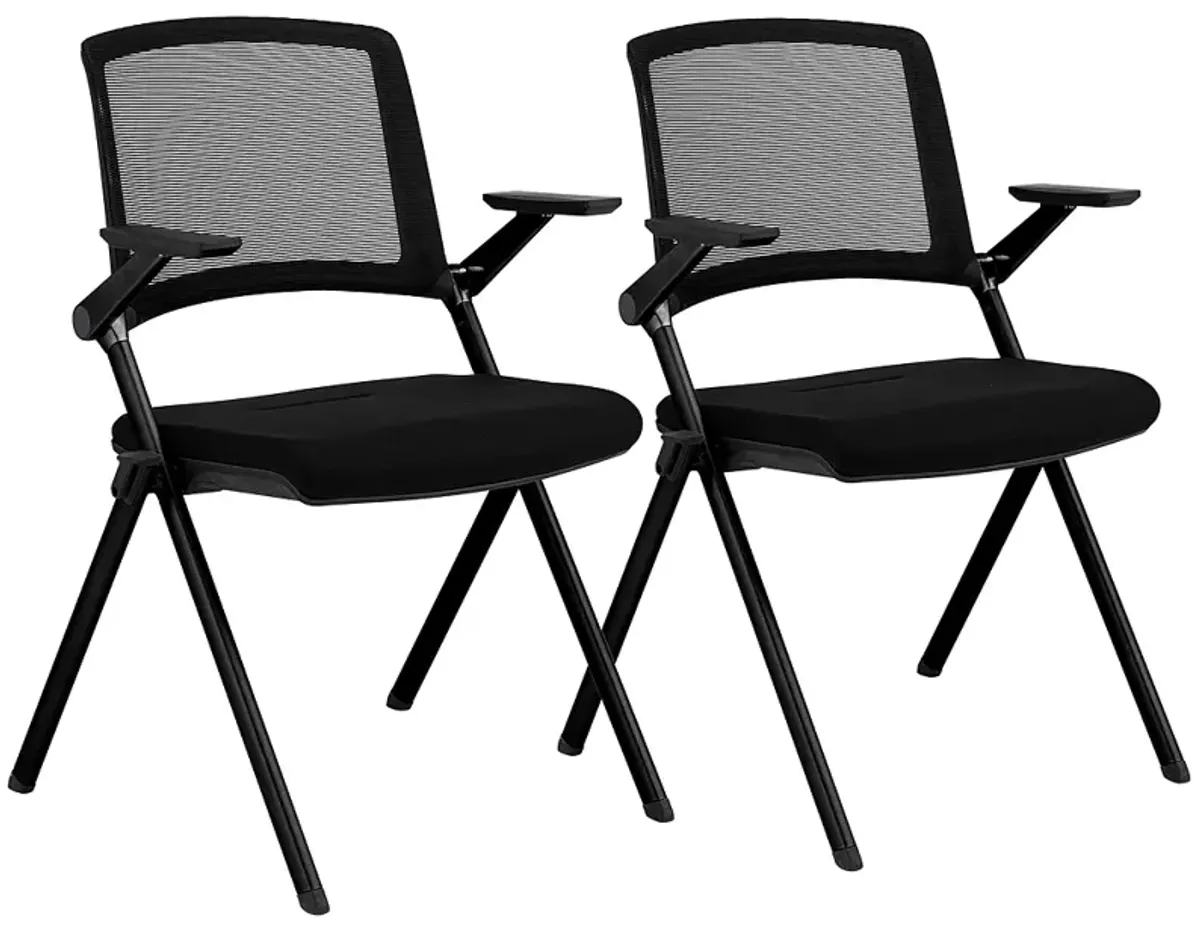 Hilma Black Foldable Stacking Visitor Chairs Set of 2