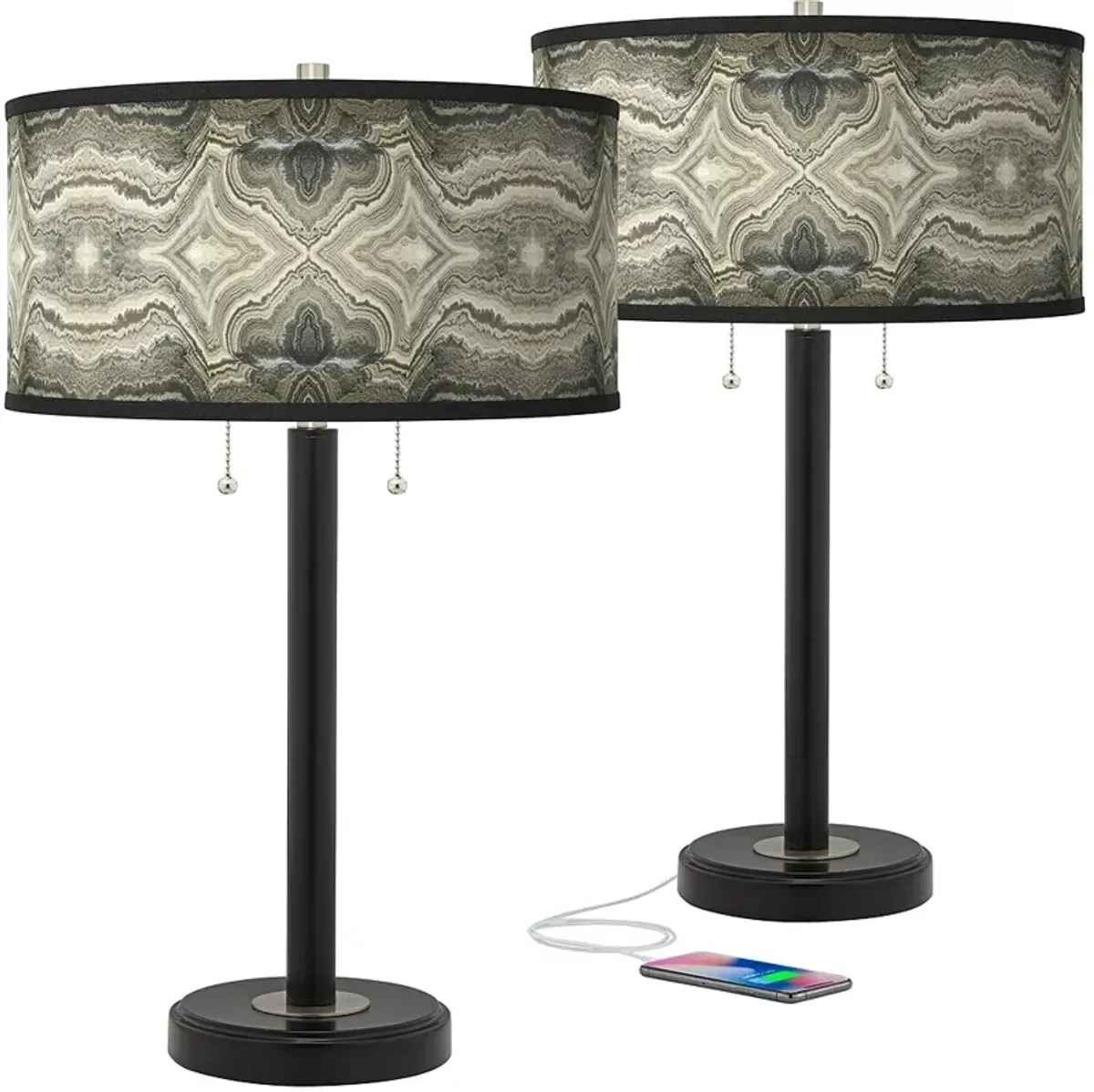 Giclee Glow Arturo 25" Sprouting Marble Black USB Lamps Set of 2