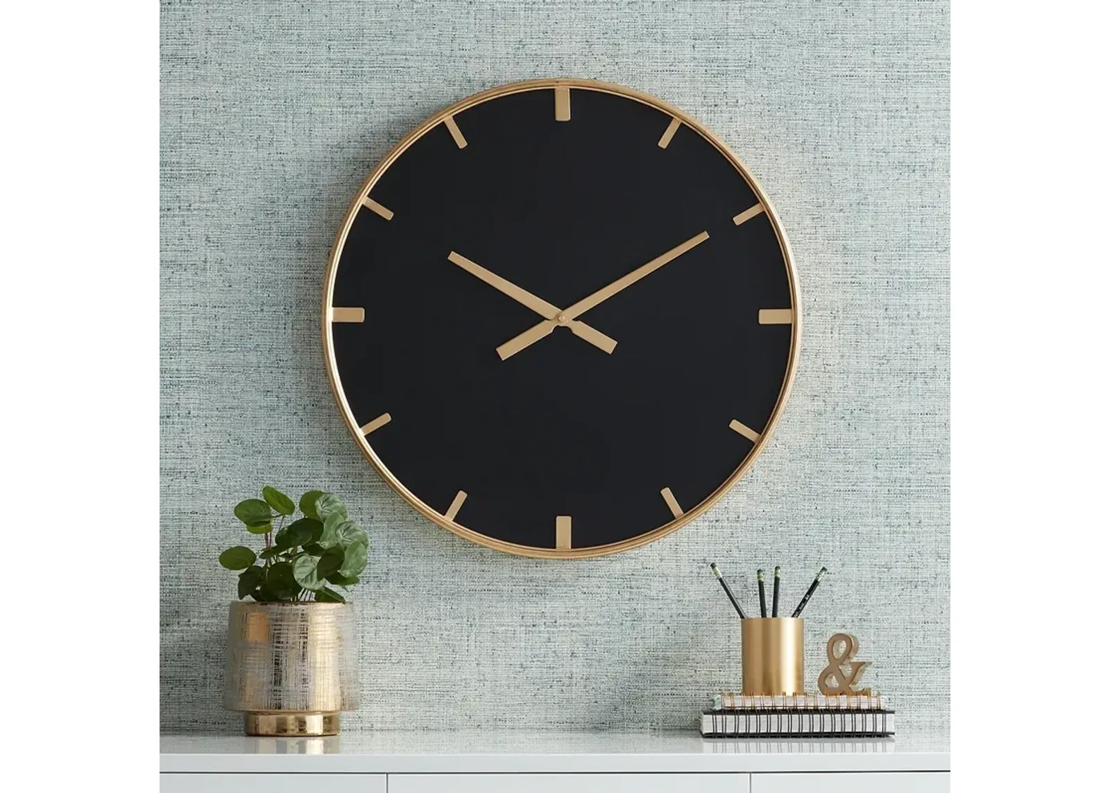 River Parks Canterbury 23 1/2" Gold and Glossy Black Round Wall Clock