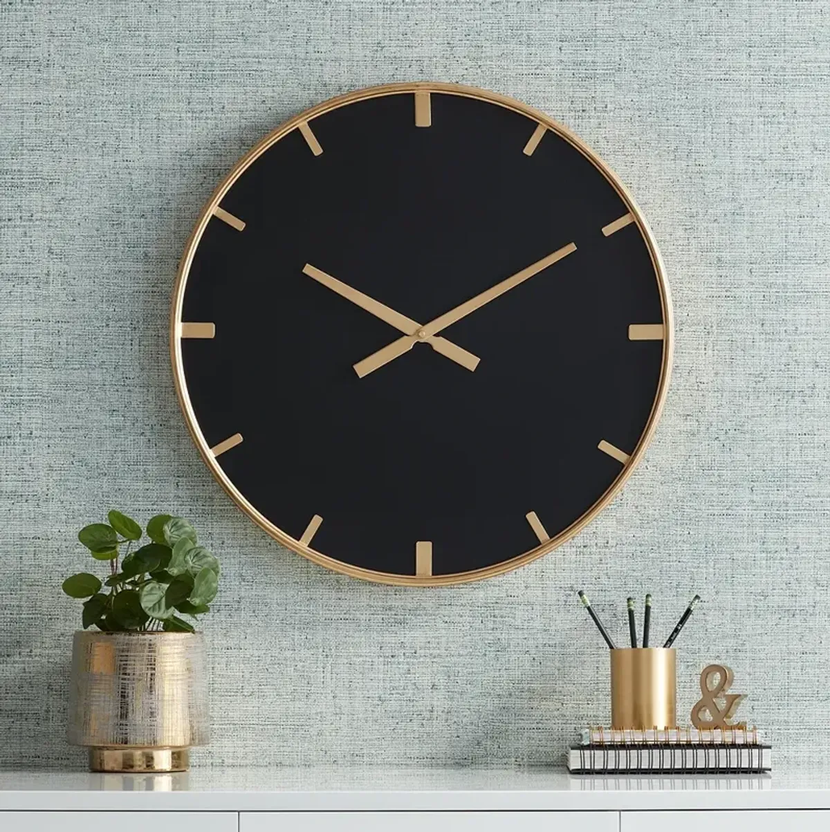 River Parks Canterbury 23 1/2" Gold and Glossy Black Round Wall Clock