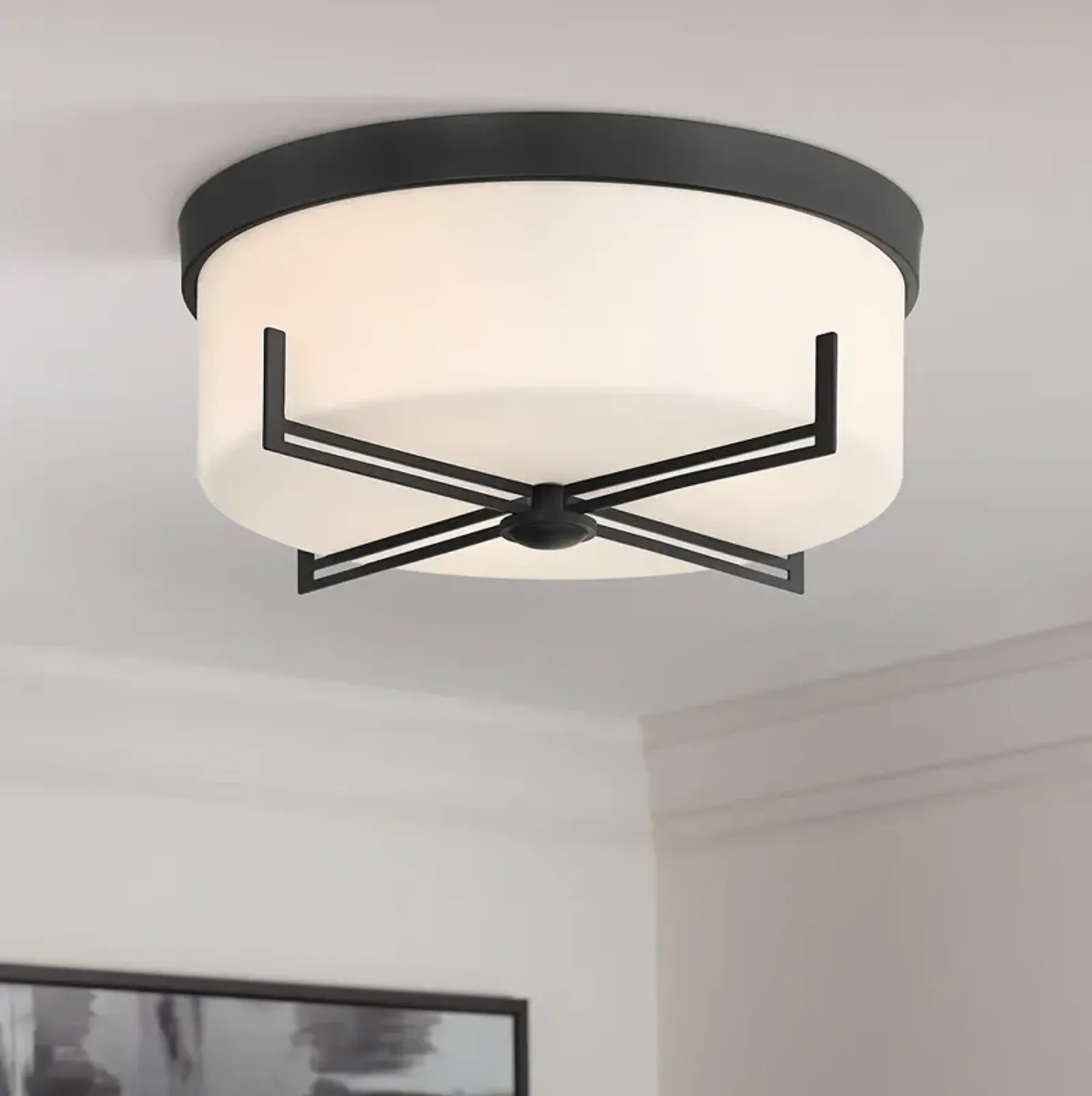 Henning 15 1/2" Wide Black Ceiling Light with White Shade