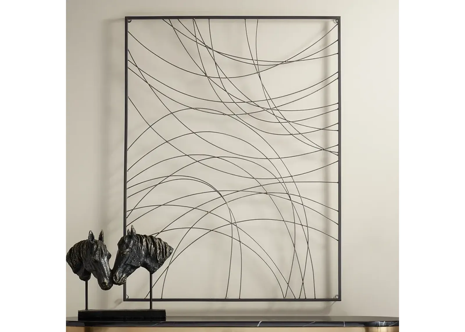 Vassa 39 1/2" High Black Wire Rectangular Metal Wall Art