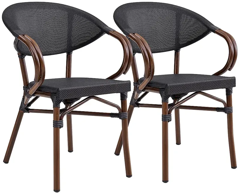 Jannie Black and Brown Outdoor Stacking Armchairs Set of 2