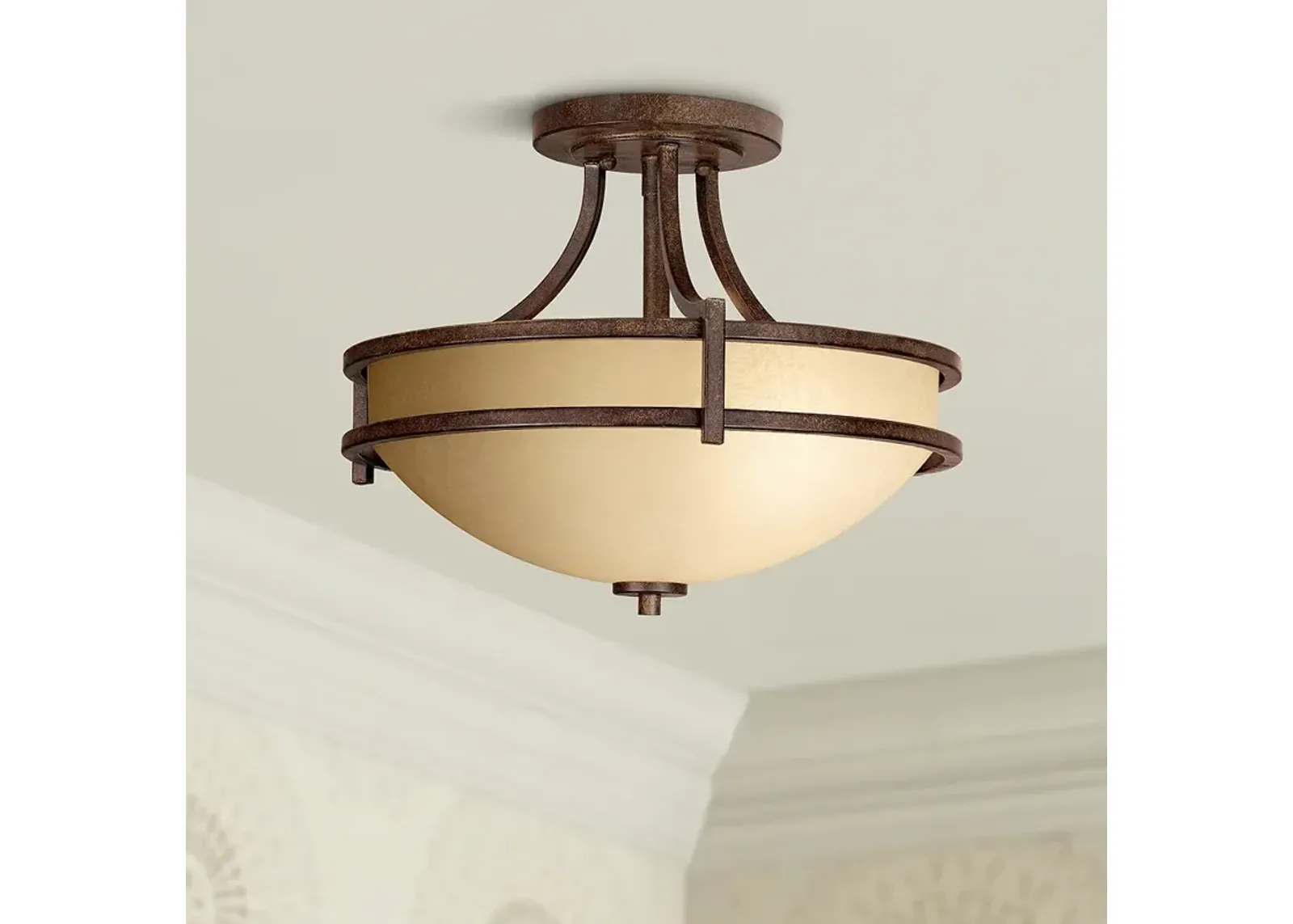 Franklin Iron Oak Valley 18" Wide Bronze and Scavo Glass Ceiling Light