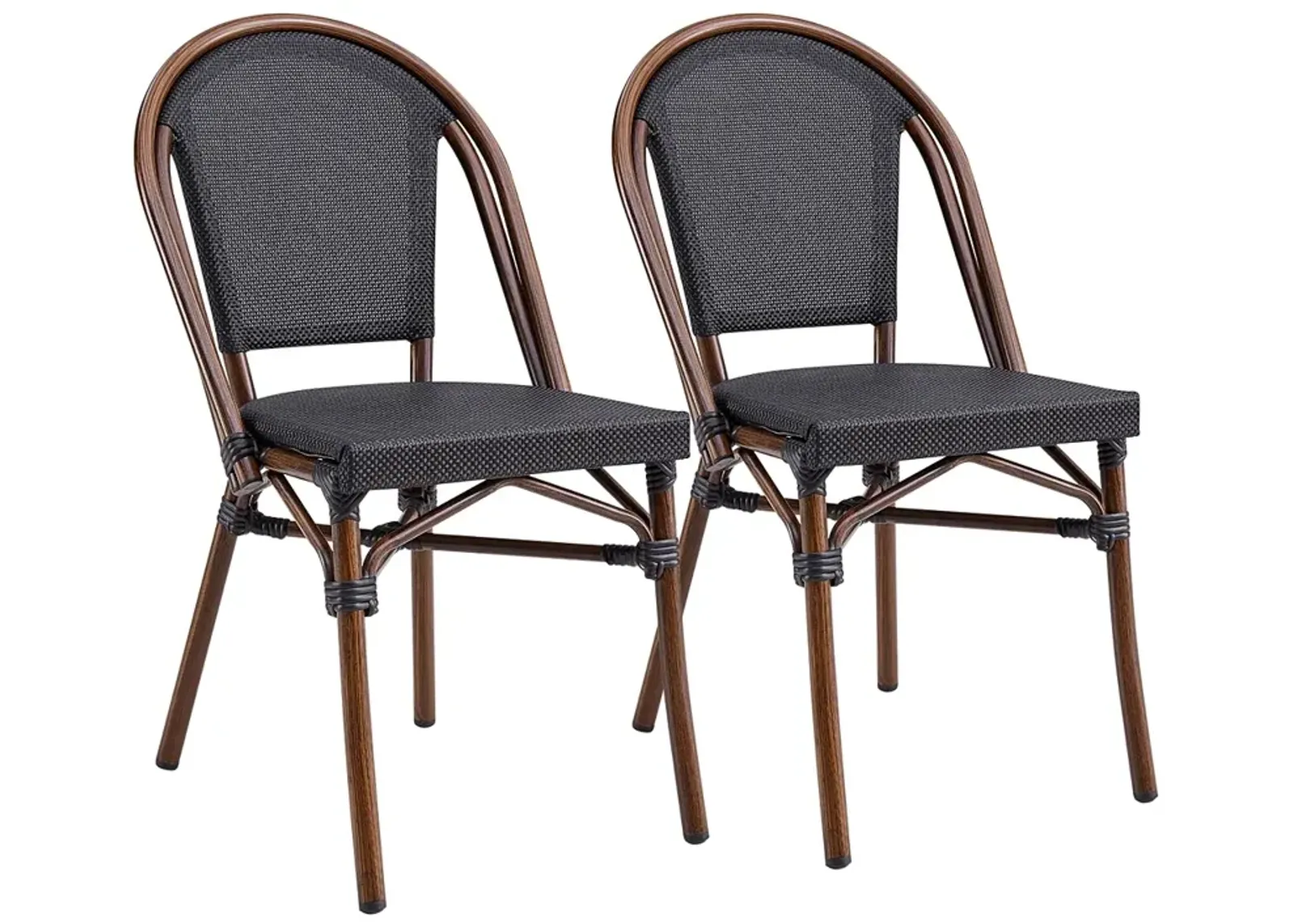 Jannie Black and Brown Outdoor Stacking Side Chairs Set of 2