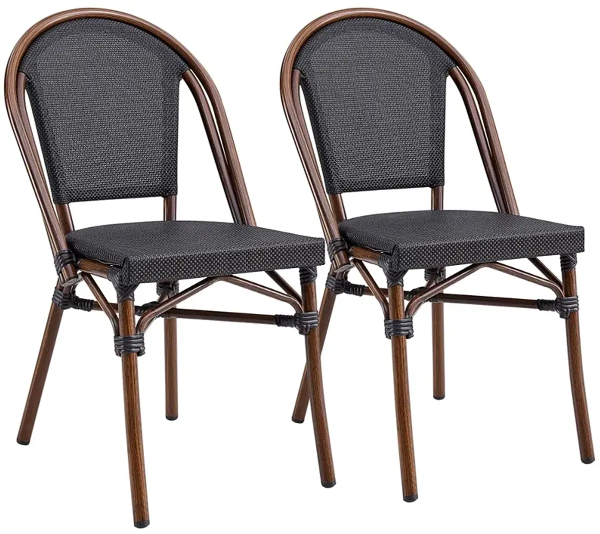 Jannie Black and Brown Outdoor Stacking Side Chairs Set of 2