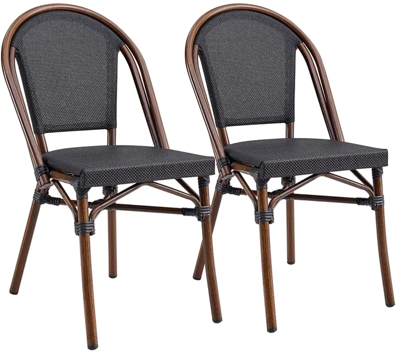 Jannie Black and Brown Outdoor Stacking Side Chairs Set of 2