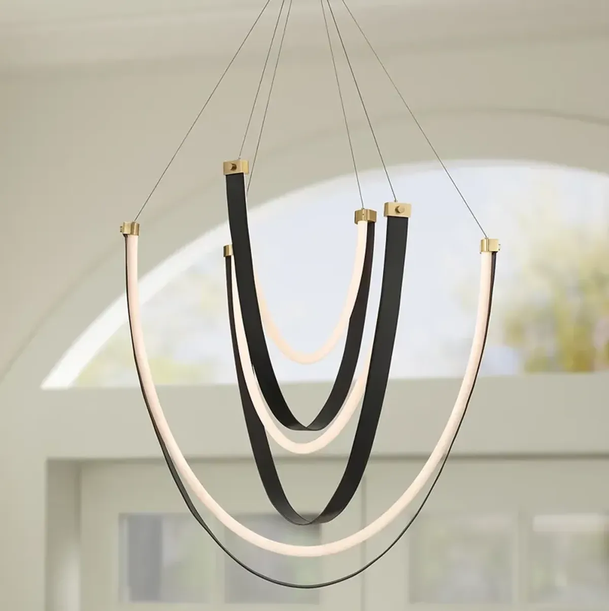 Possini Euro Galiva 38"W Bronze and Black Leather LED Pendant Light