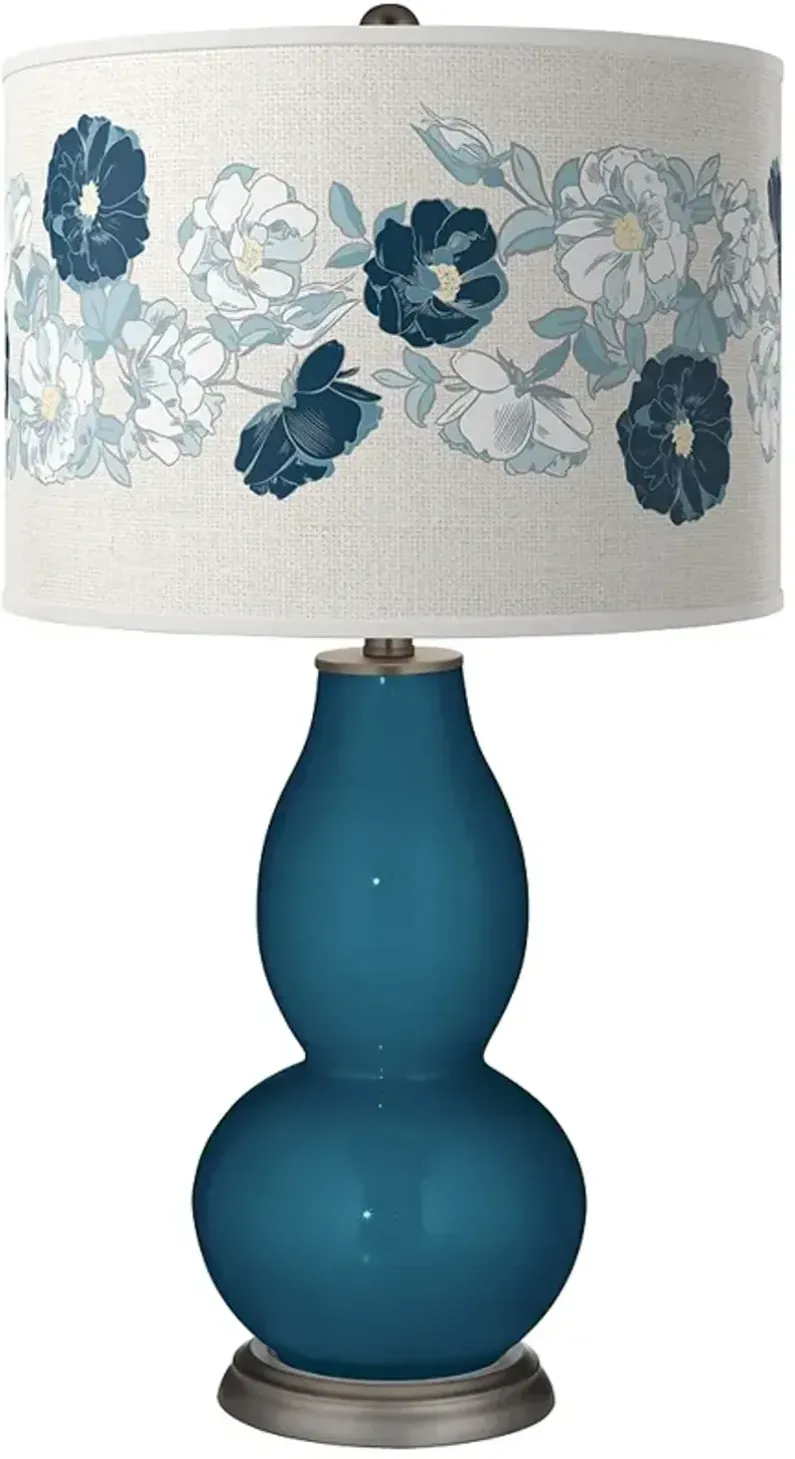 Color Plus Double Gourd 29 1/2" Rose Bouquet Oceanside Blue Table Lamp