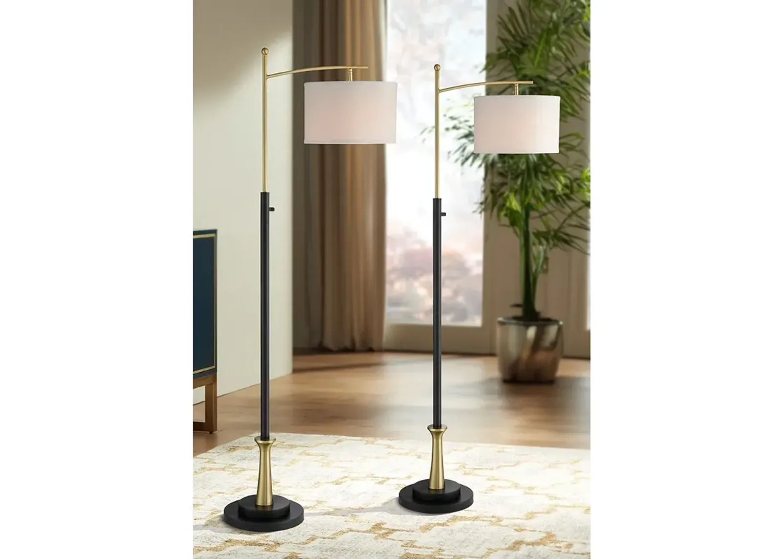 Possini Euro Burbank 64" Black Brass Downbridge Floor Lamps Set of 2