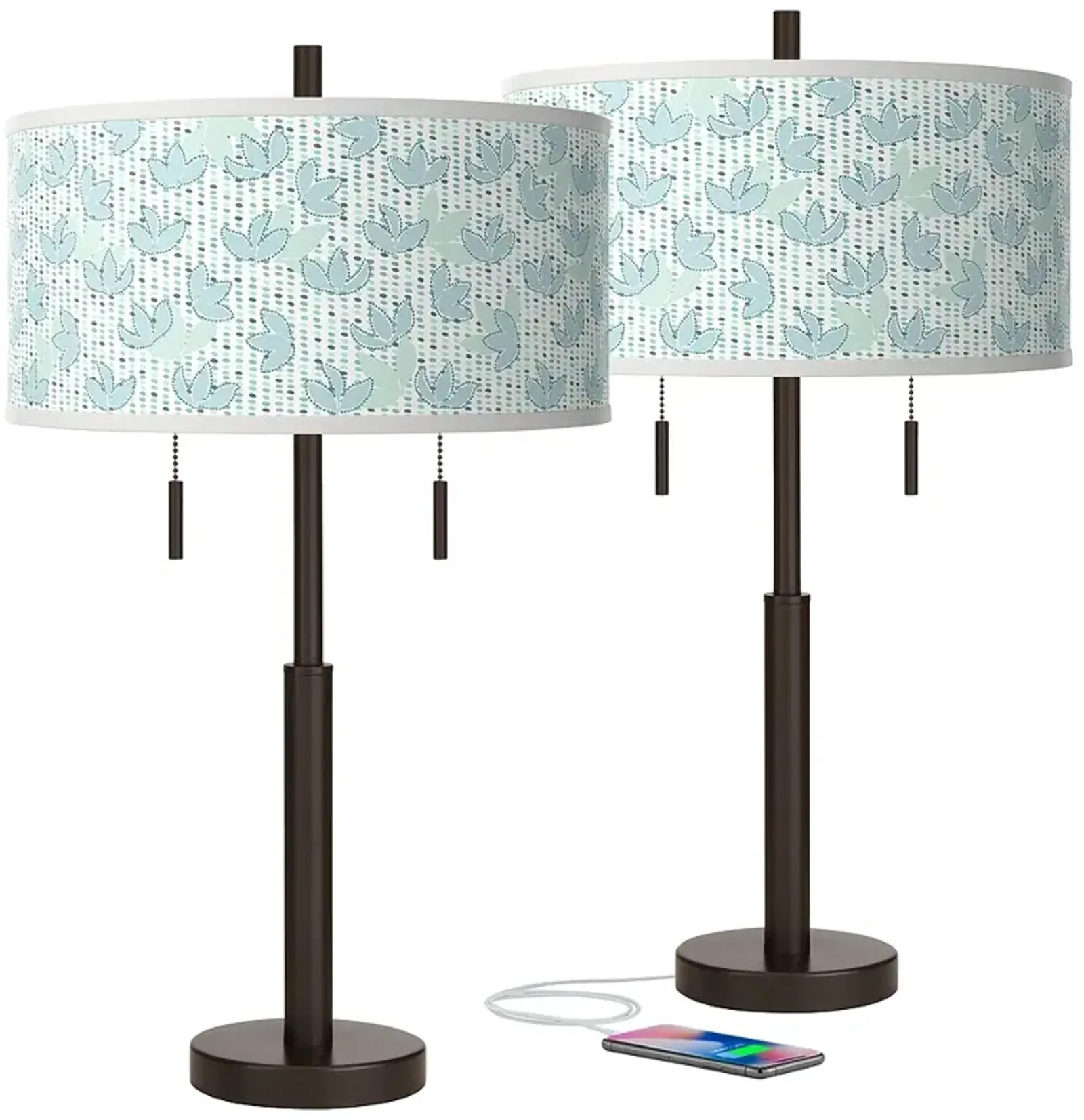 Giclee Glow Robbie 25 1/2" Spring Shade Bronze USB Lamps Set of 2