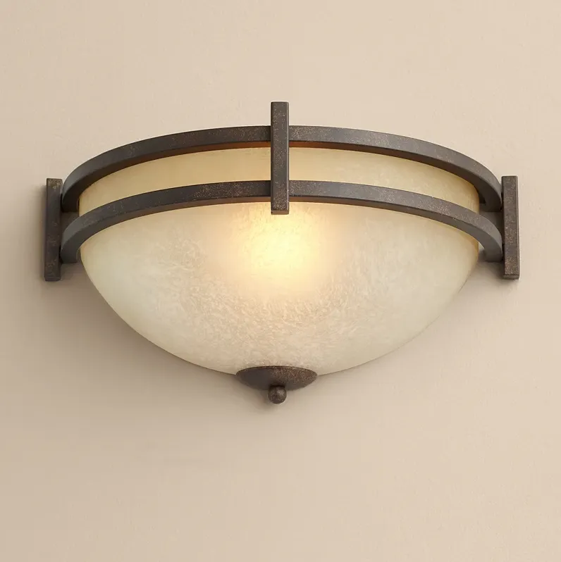 Franklin Iron Oak Valley 14 1/2" Wide Scavo Glass Pocket Wall Sconce