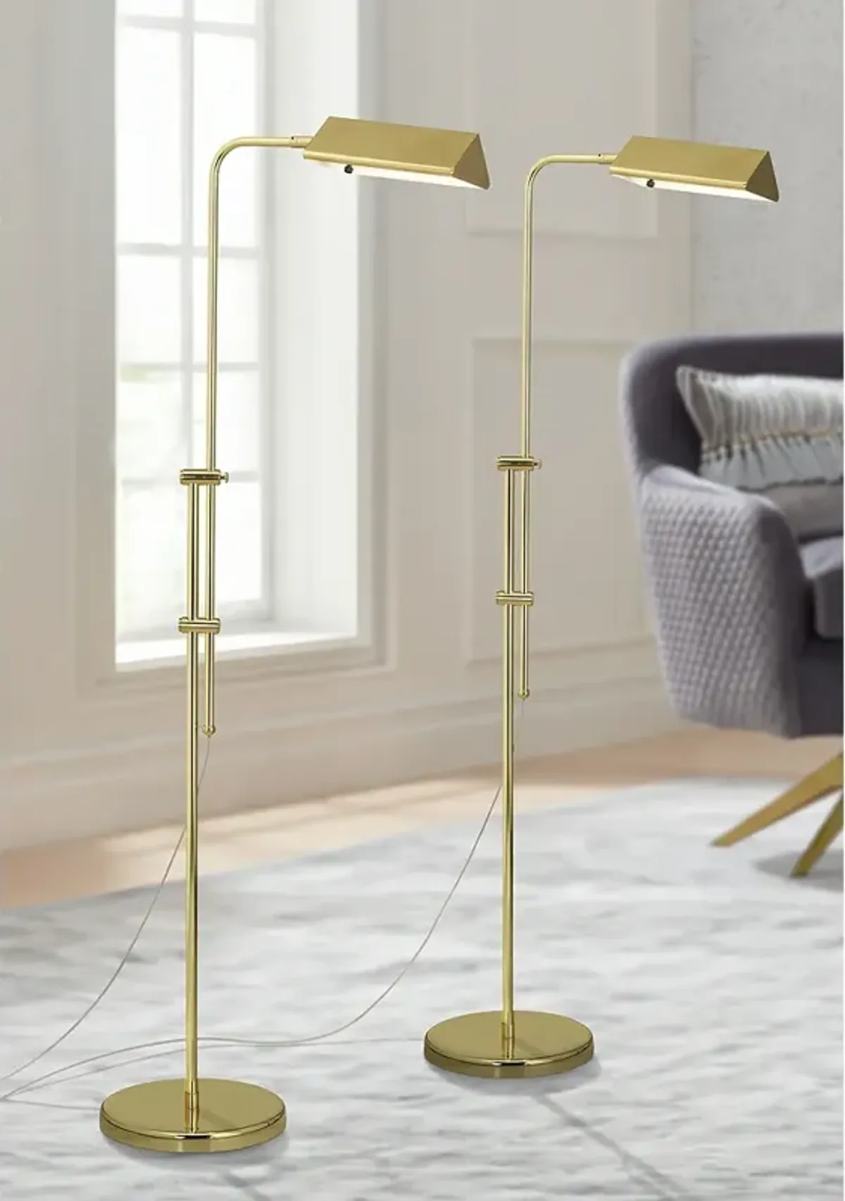 Regency Hill Tony Brass Adjustable Pharmacy Floor Lamps Set of 2