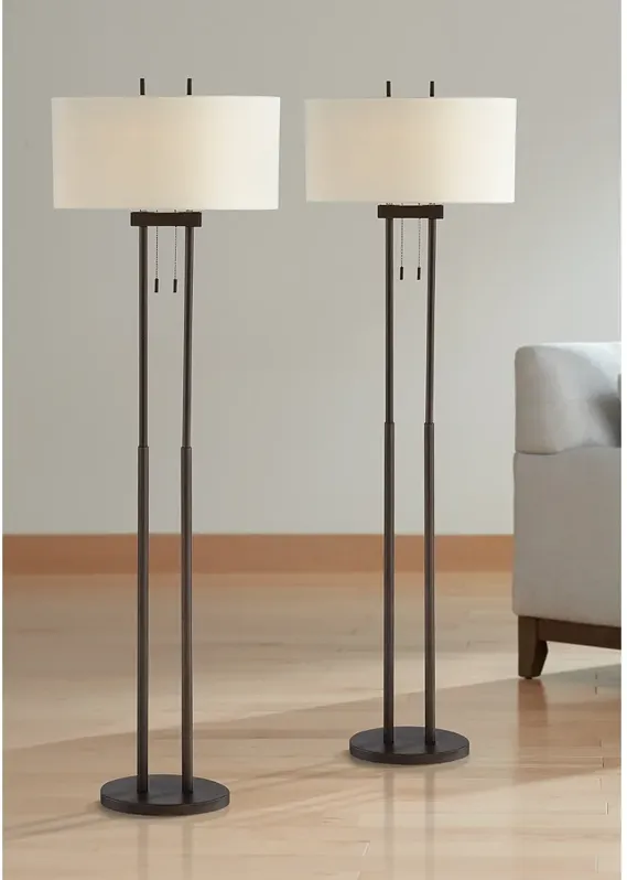 Franklin Iron Works Roscoe 62" Bronze Pole Modern Floor Lamps Set of 2