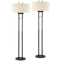 Roscoe Bronze Twin Pole Modern Pull Chain Floor Lamps Set of 2