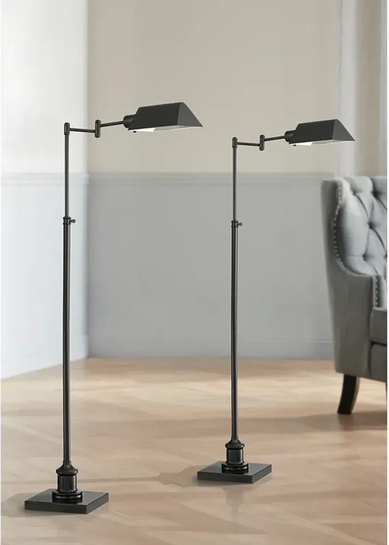 Jenson Bronze Adjustable Height Swing Arm Pharmacy Floor Lamps Set of 2