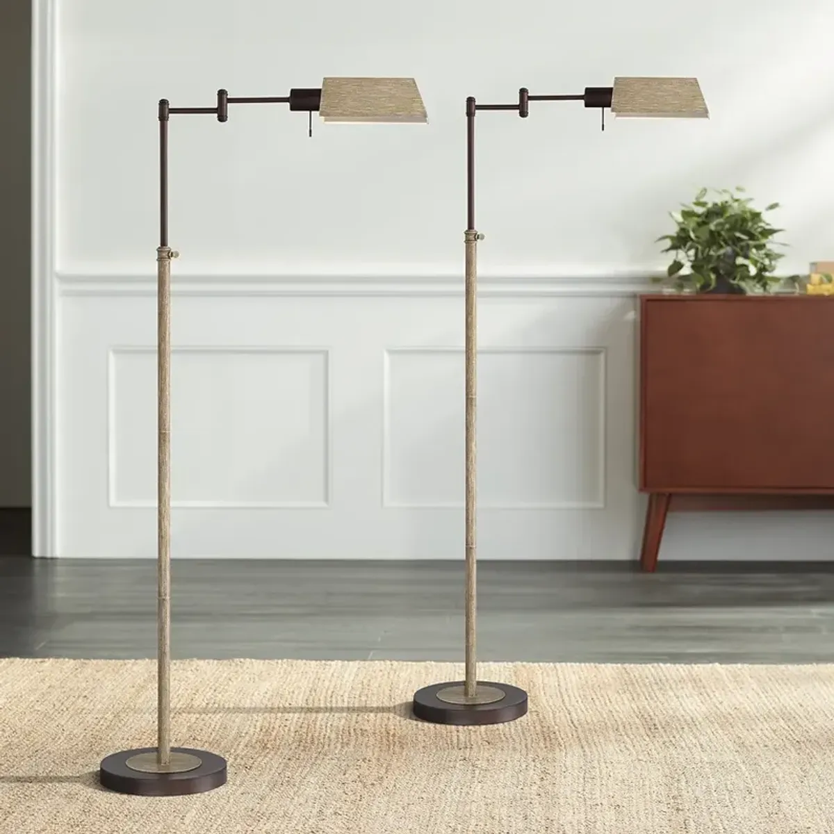 Regency Hill Jenson Bronze Faux Wood Pharmacy Floor Lamps Set of 2