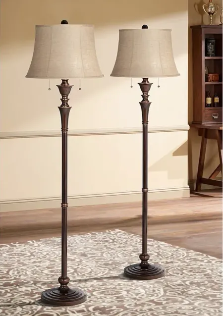 Regency Hill Brooke Pull Chain Traditional Bronze Floor Lamps Set of 2