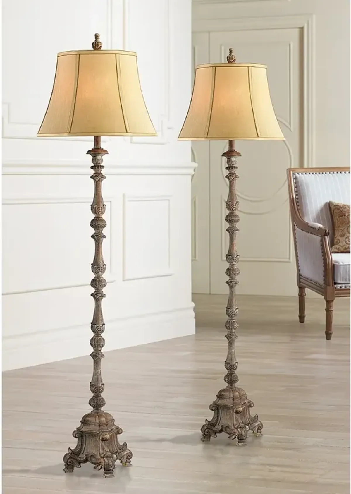 Regency Hill French Candlestick 62" Faux Wood Floor Lamps Set of 2