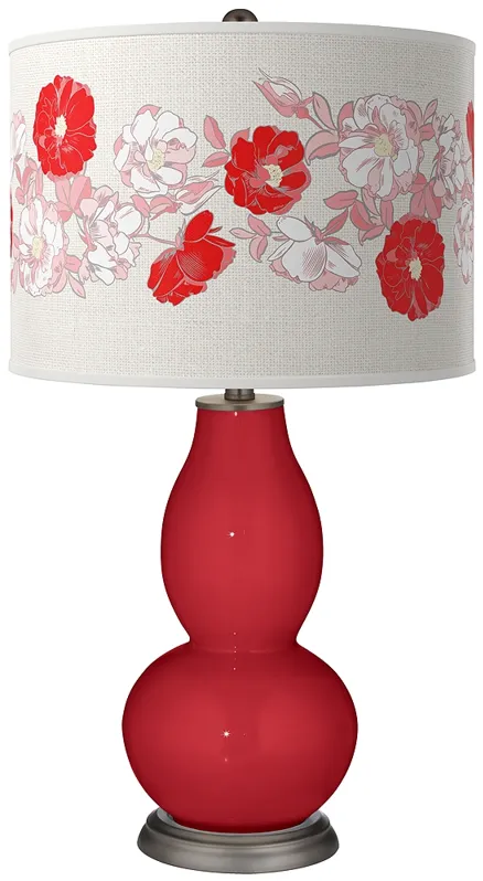 Color Plus Double Gourd 29 1/2" Rose Bouquet Ribbon Red Table Lamp