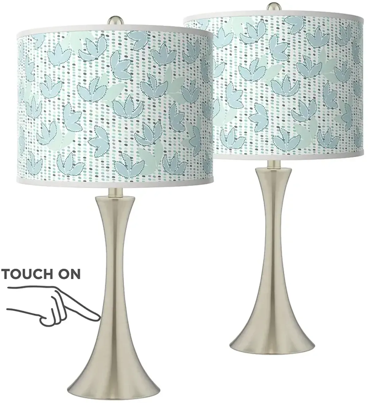 Giclee Glow Trish 24" Spring Shade with Nickel Touch Lamps Set of 2