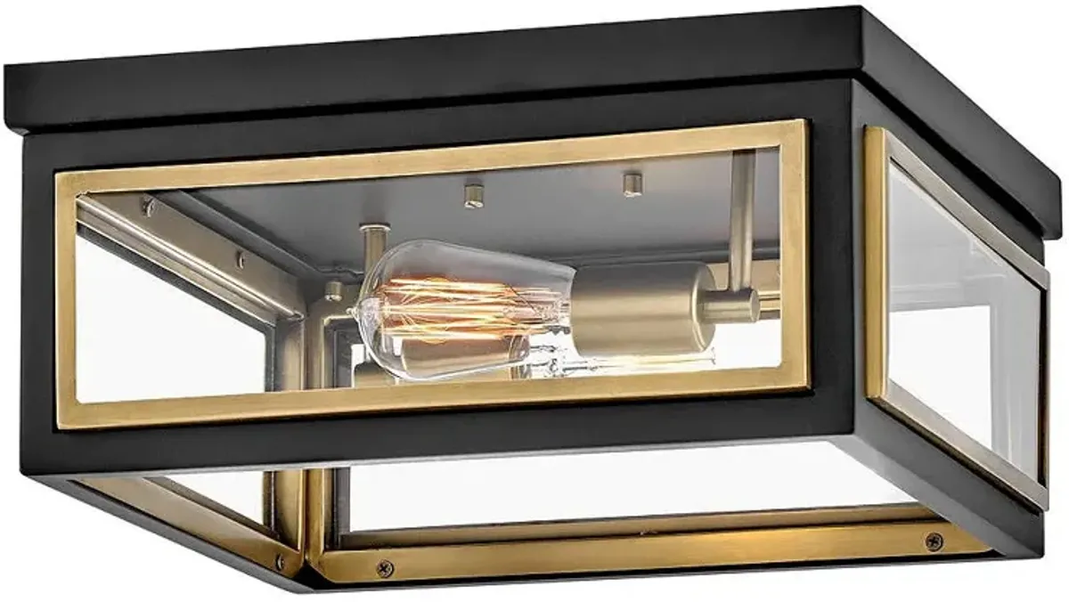 Hinkley Shaw 14" Wide Black and Brass 2-Light Ceiling Light