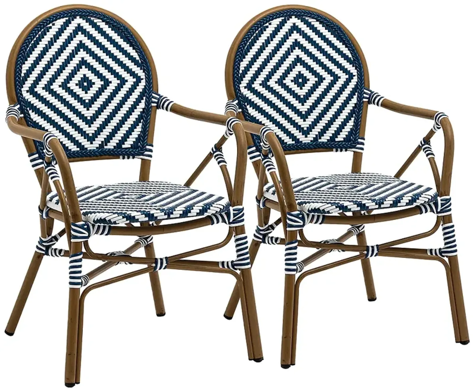 Orla Blue White Rattan Outdoor Stacking Armchairs Set of 2