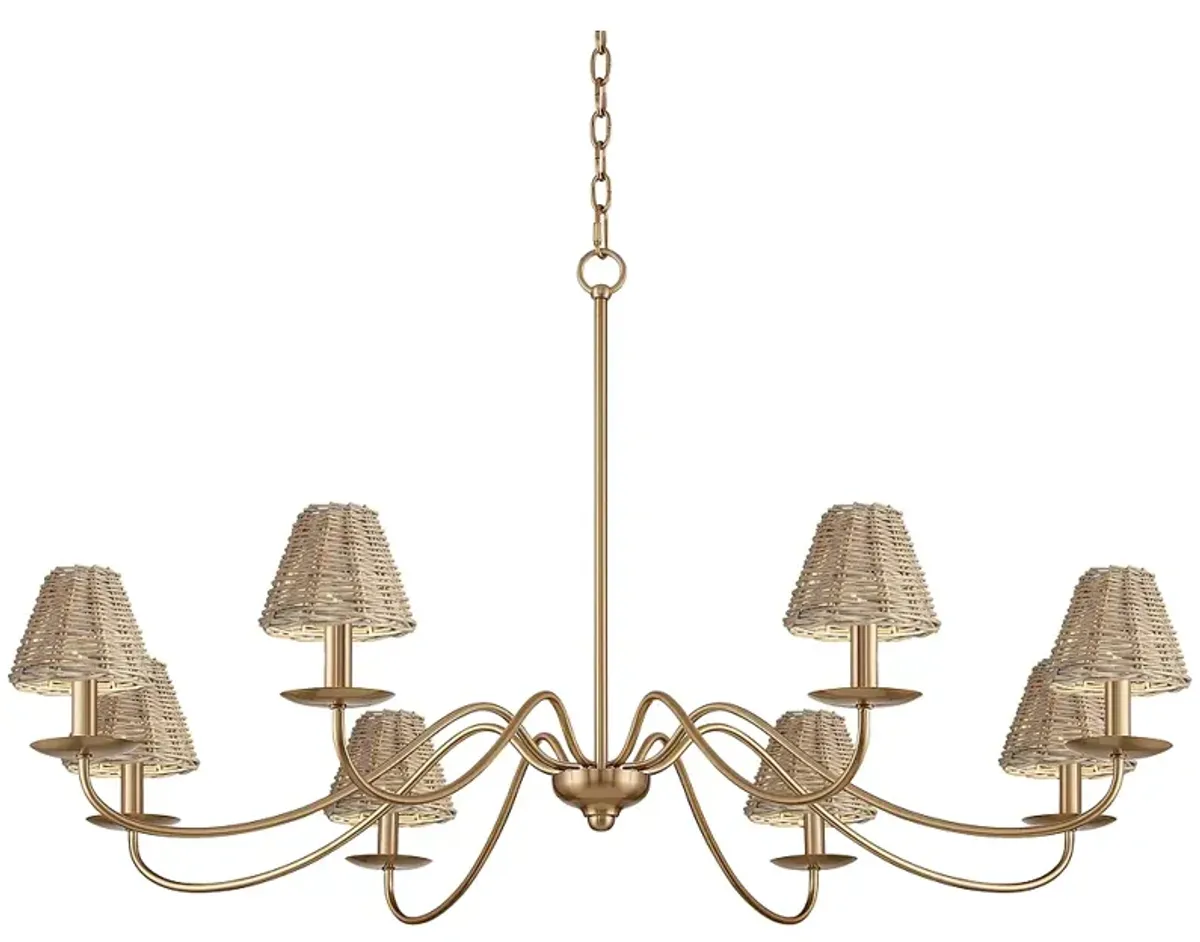 Marinec 42" Wide Soft Gold 8-Light Chandelier with Wicker Shades