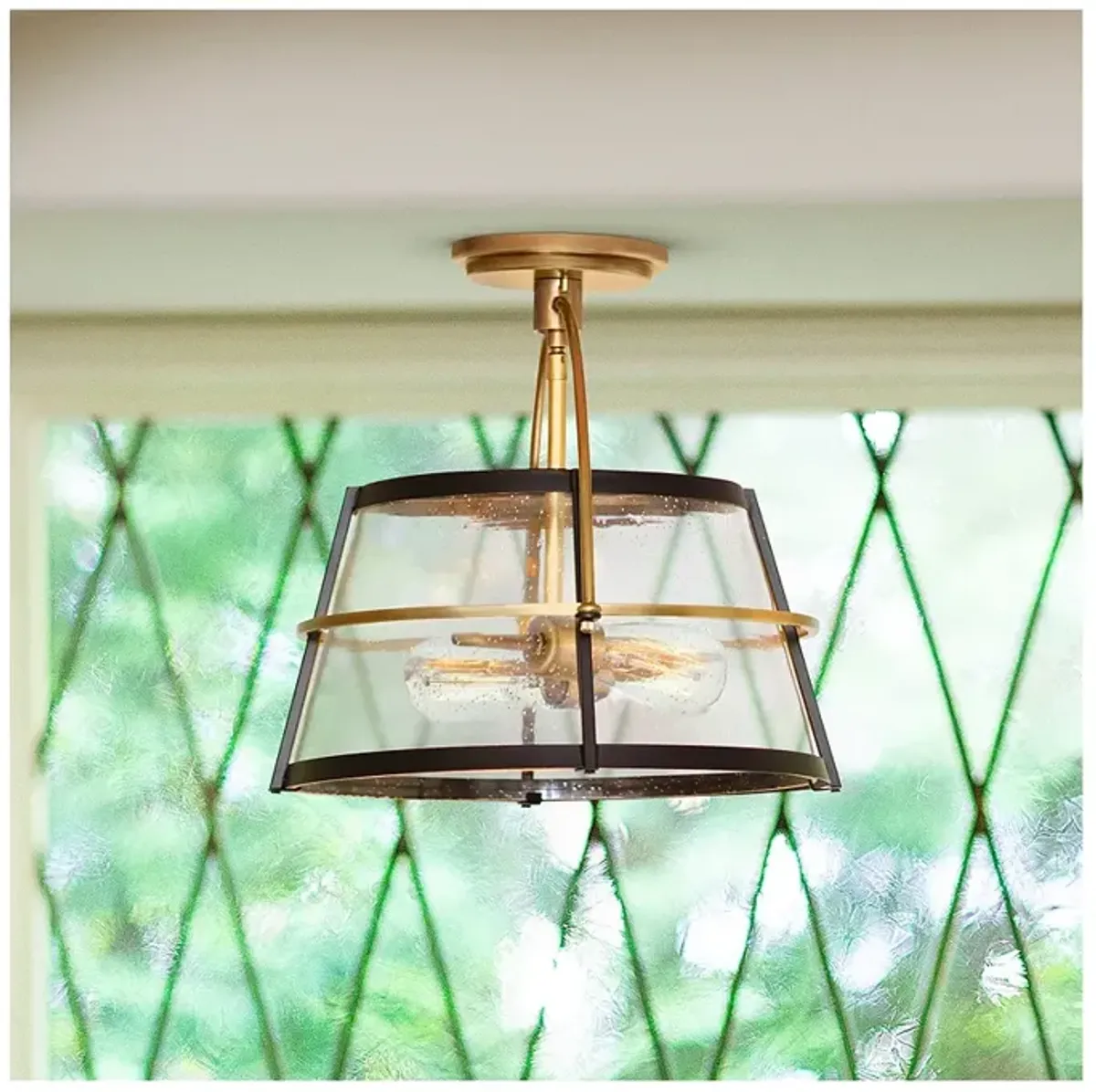 Tournon 15"W Heritage Brass and Black 2-Light Ceiling Light